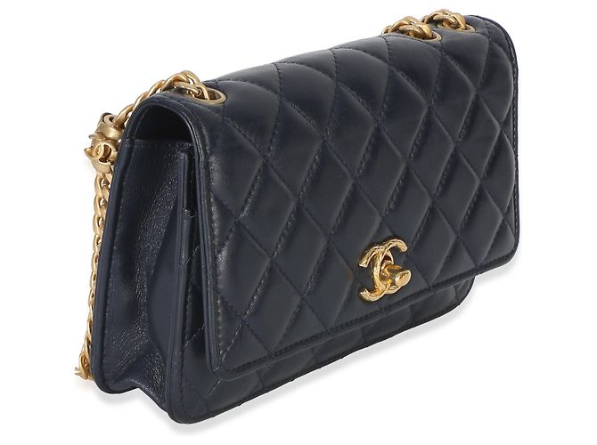 Chanel Blue gestepptes Lammleder All Slide Long Wallet On Chain Blau - Ansicht 4