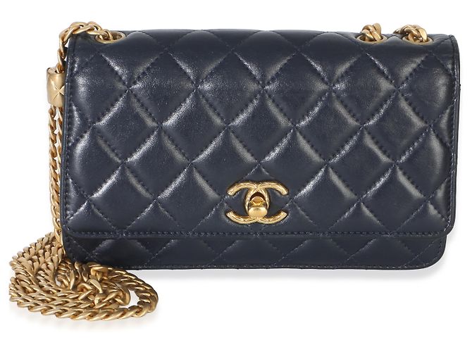 Chanel Blue gestepptes Lammleder All Slide Long Wallet On Chain Blau - Ansicht 8