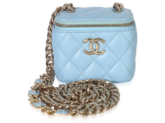 Chanel Blue gestepptes Lammfell Coco Chain Mini Vanity Case Blau - Ansicht 8