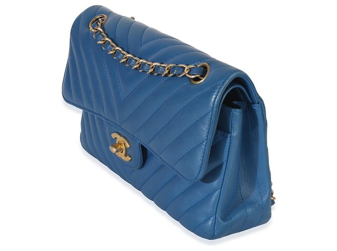 Timeless Borsa Chanel Blue Chevron Lambskin Small Classic Double Flap - vista 3