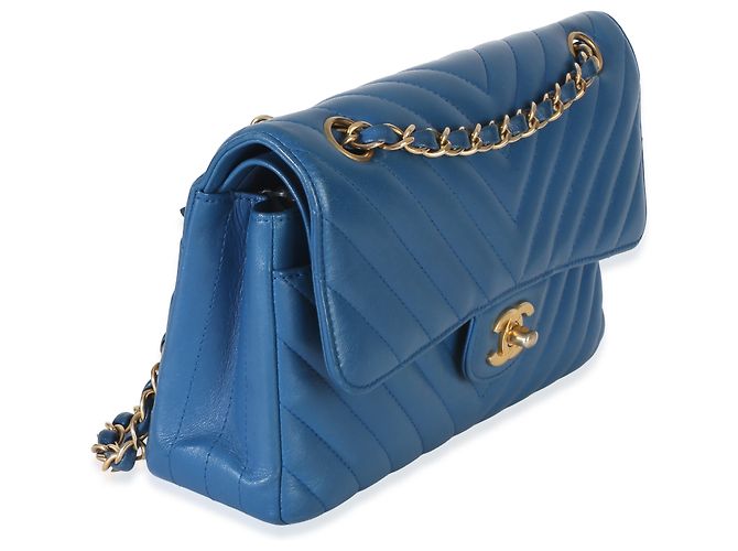 Timeless Borsa Chanel Blue Chevron Lambskin Small Classic Double Flap - vista 4