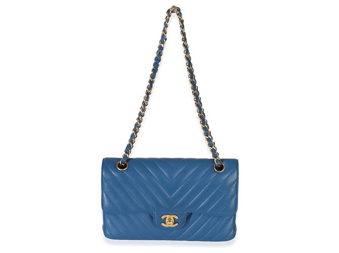 Timeless Borsa Chanel Blue Chevron Lambskin Small Classic Double Flap - vista 5