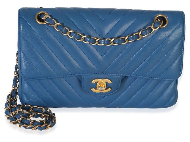 Timeless Borsa Chanel Blue Chevron Lambskin Small Classic Double Flap - vista 8