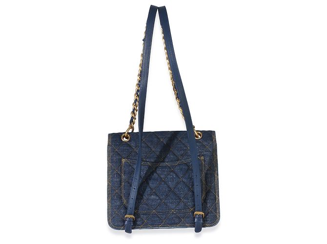 Chanel Dark Blue Quilted Denim Double You Rucksack Blau - Ansicht 2