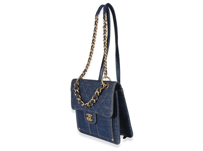 Chanel Dark Blue Quilted Denim Double You Rucksack Blau - Ansicht 3