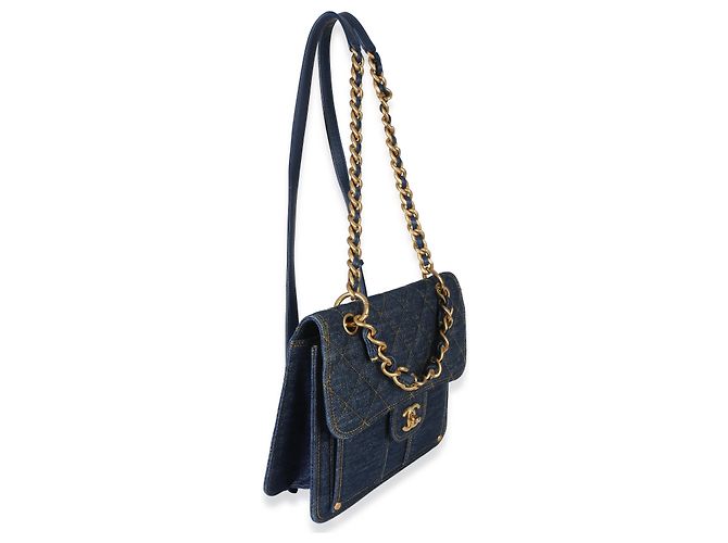 Chanel Dark Blue Quilted Denim Double You Rucksack Blau - Ansicht 4