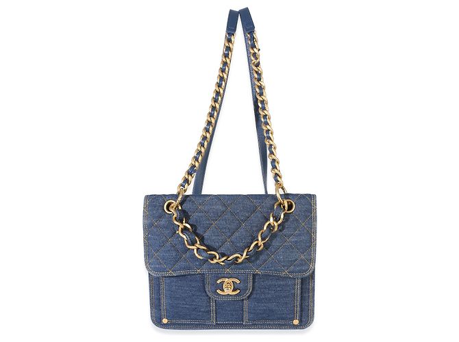 Chanel Dark Blue Quilted Denim Double You Rucksack Blau - Ansicht 8
