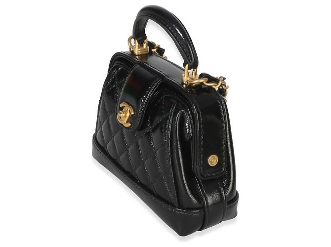 Clutch Nano Cocodoc in agnello lucido trapuntato nero Chanel con catena - vista 3
