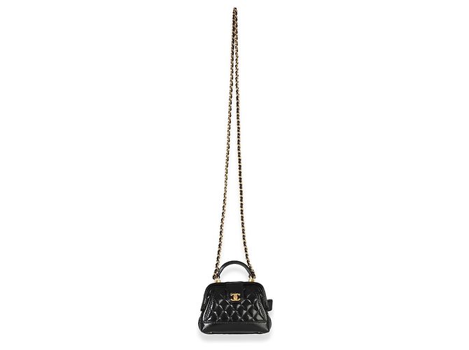 Clutch Nano Cocodoc in agnello lucido trapuntato nero Chanel con catena - vista 7