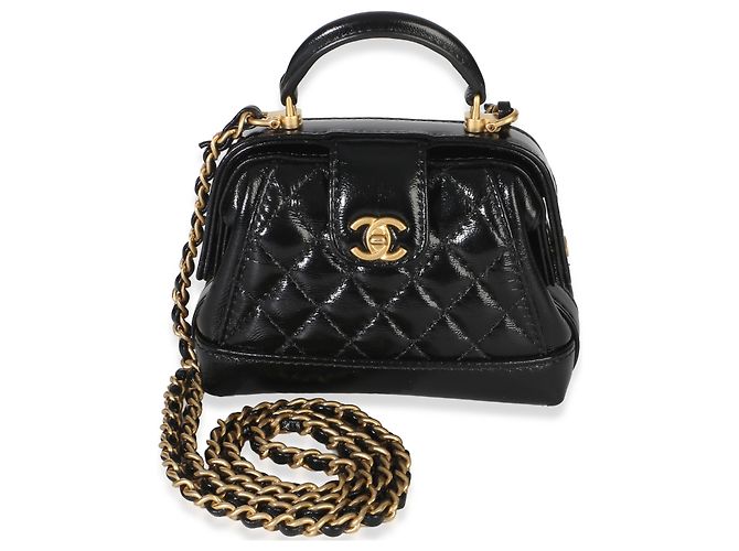 Clutch Nano Cocodoc in agnello lucido trapuntato nero Chanel con catena - vista 8