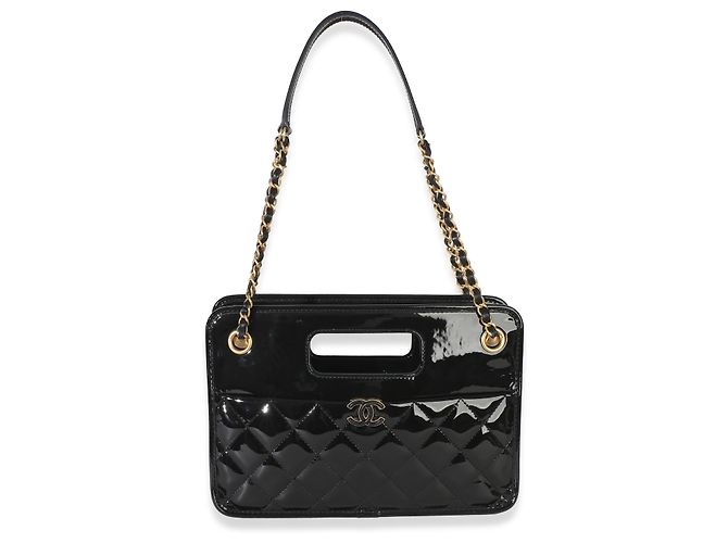 Borsa shopping Chanel Black Quilted Patent Graphic Catch piccola Nero - vista 2