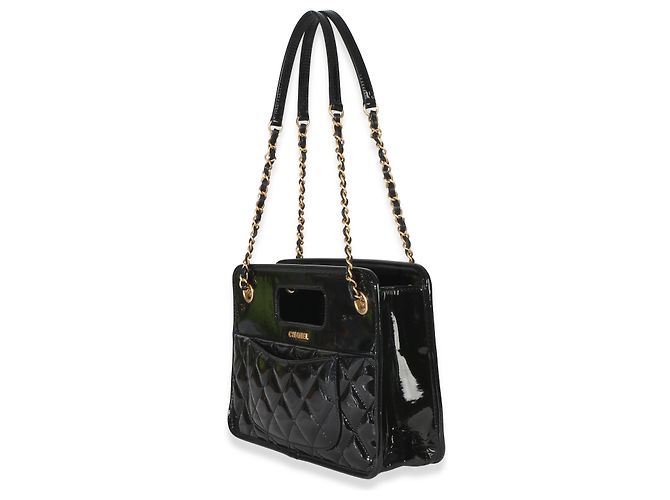 Borsa shopping Chanel Black Quilted Patent Graphic Catch piccola Nero - vista 3