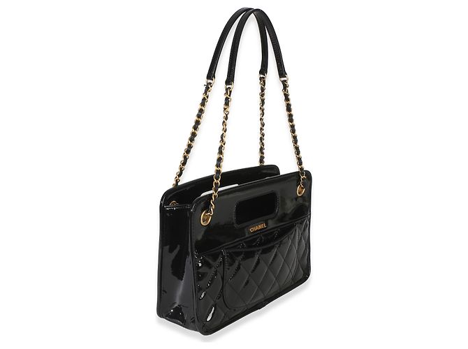 Borsa shopping Chanel Black Quilted Patent Graphic Catch piccola Nero - vista 4