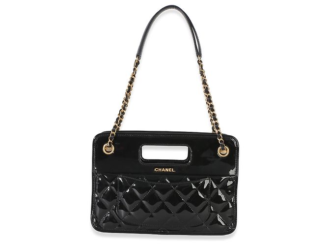 Borsa shopping Chanel Black Quilted Patent Graphic Catch piccola Nero - vista 8