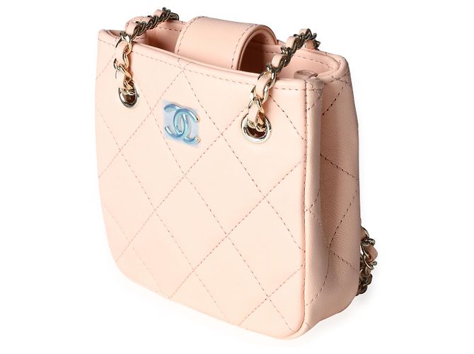 Chanel Tiny Shopping Bag aus rosa gestepptem Lammleder Pink - Ansicht 3