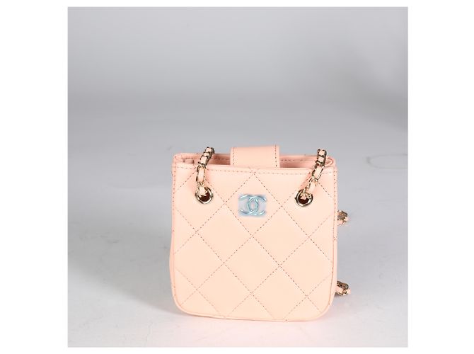 Chanel Tiny Shopping Bag aus rosa gestepptem Lammleder Pink - Ansicht 8