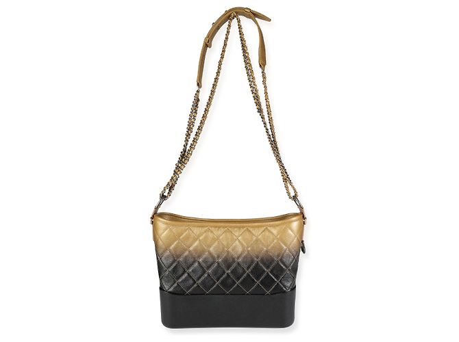 Borsa Chanel Gabrielle Hobo in capretto trapuntato nero e oro sfumato Media - vista 2