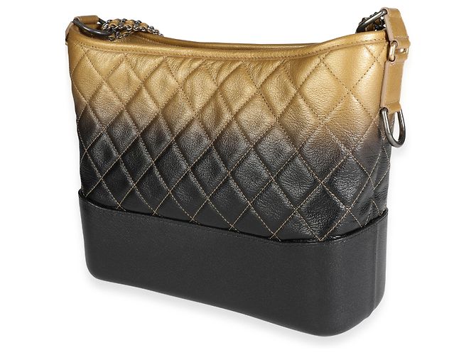 Borsa Chanel Gabrielle Hobo in capretto trapuntato nero e oro sfumato Media - vista 3