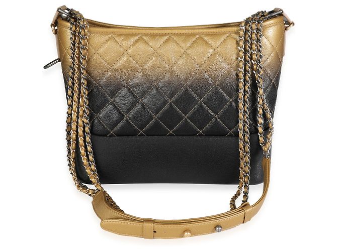 Borsa Chanel Gabrielle Hobo in capretto trapuntato nero e oro sfumato Media - vista 4