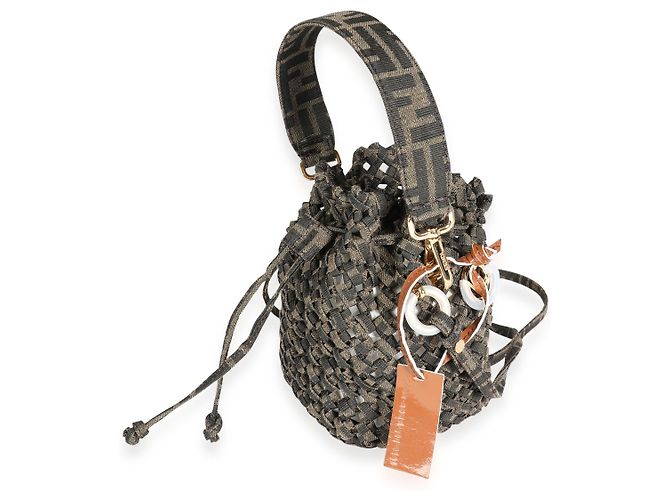 Fendi Mini Mon Tresor in jacquard marrone Interlace Canvas - vista 2