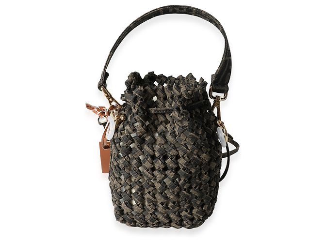 Fendi Mini Mon Tresor in jacquard marrone Interlace Canvas - vista 3