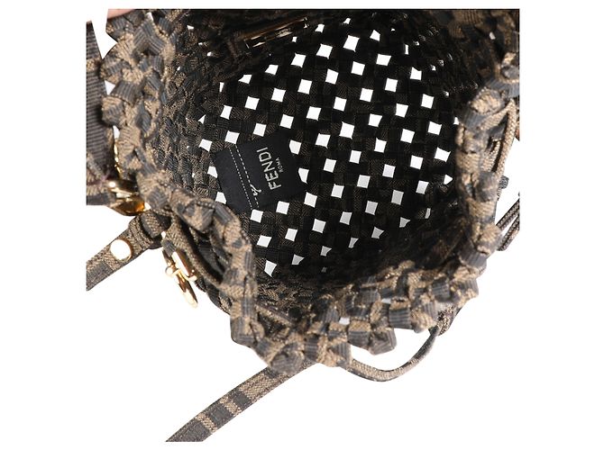 Fendi Mini Mon Tresor in jacquard marrone Interlace Canvas - vista 4