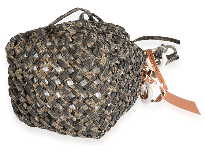 Fendi Mini Mon Tresor in jacquard marrone Interlace Canvas - vista 5
