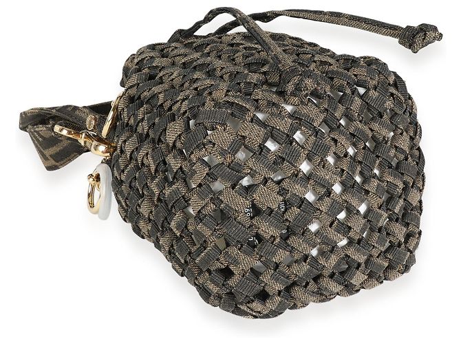 Fendi Mini Mon Tresor in jacquard marrone Interlace Canvas - vista 6