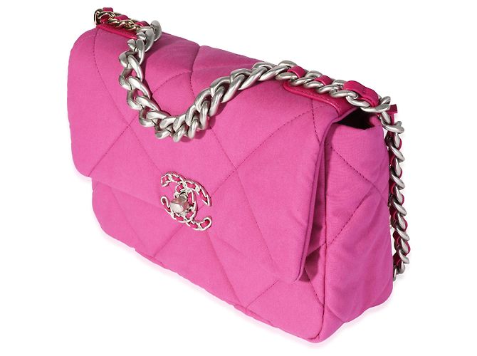 Chanel 19 Flap gesteppte Baumwolltasche Chanel Fuchsia Größe Medium Pink - Ansicht 3