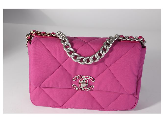 Chanel 19 Flap gesteppte Baumwolltasche Chanel Fuchsia Größe Medium Pink - Ansicht 7