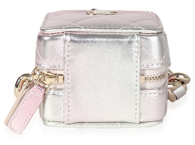 Clutch Chanel Coco Punk em pele de cordeiro metalizada matelassê com corrente Metálico - vista 5