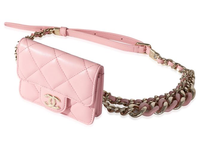 Chanel Gürteltasche aus rosa gestepptem Lammleder mit eleganter Kette Pink - Ansicht 2