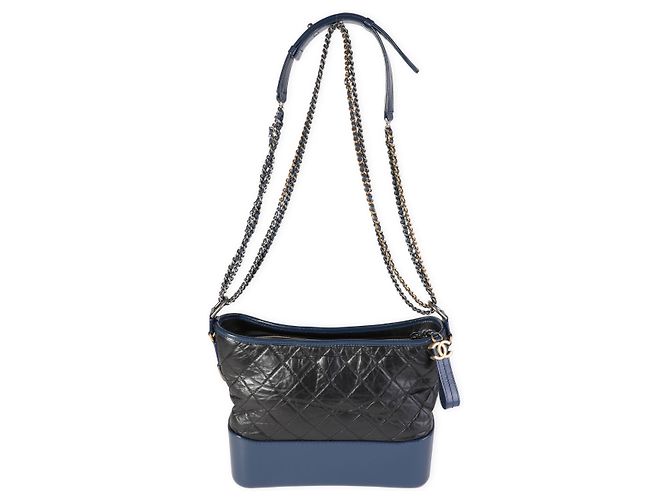 Chanel Black & Blue Quilted Aged Calfskin Large Gabrielle Hobo - view 2