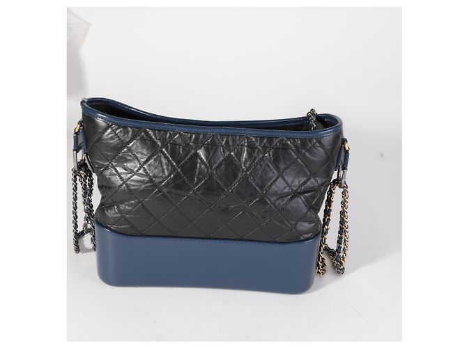 Chanel Black & Blue Quilted Aged Calfskin Large Gabrielle Hobo - view 8