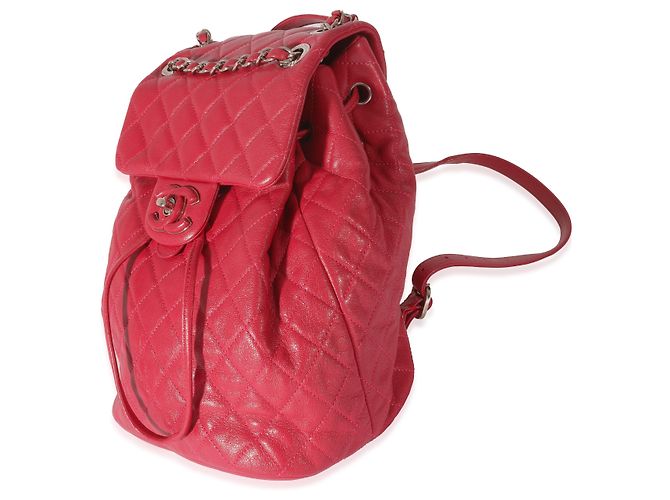 Zaino Chanel Red Quilted Calfskin Medium Covered CC Drawstring Rosa - vista 2