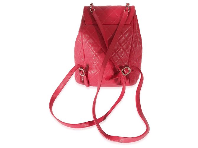 Zaino Chanel Red Quilted Calfskin Medium Covered CC Drawstring Rosa - vista 3