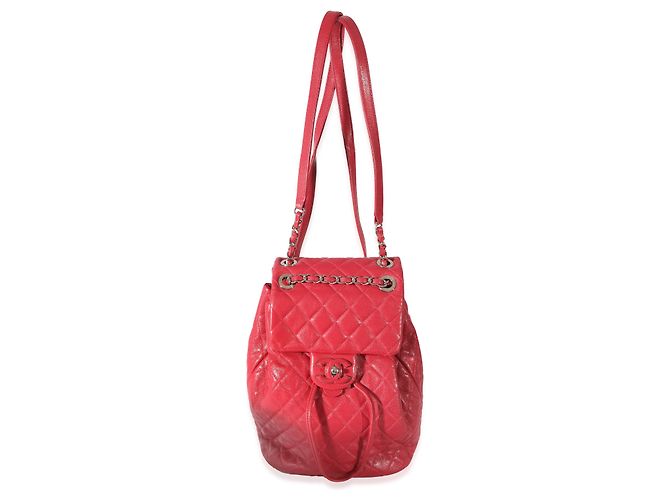 Zaino Chanel Red Quilted Calfskin Medium Covered CC Drawstring Rosa - vista 4