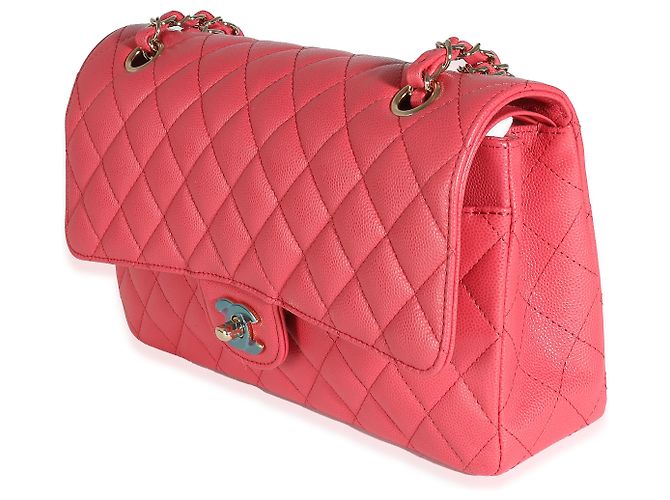 Timeless Borsa Chanel Dark Pink Quilted Caviar Medium Classic Double Flap Rosa - vista 3