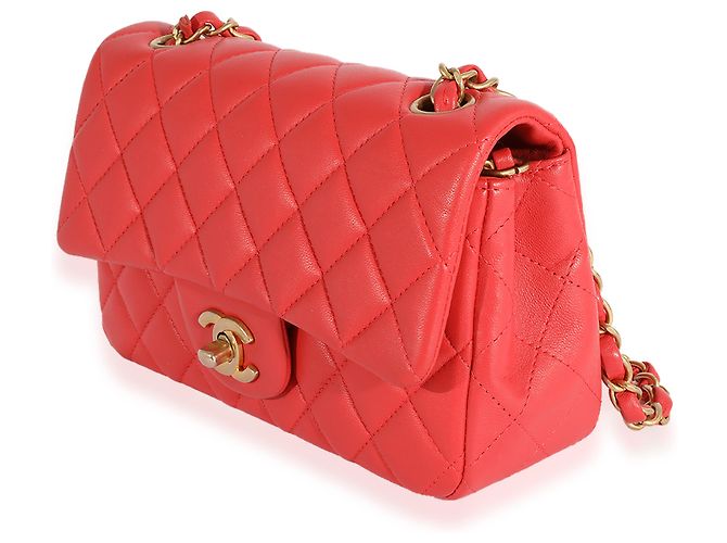 Timeless Chanel Mini Rectangular Classic Flap Bag aus gestepptem Korallen-Lammleder Pink - Ansicht 3