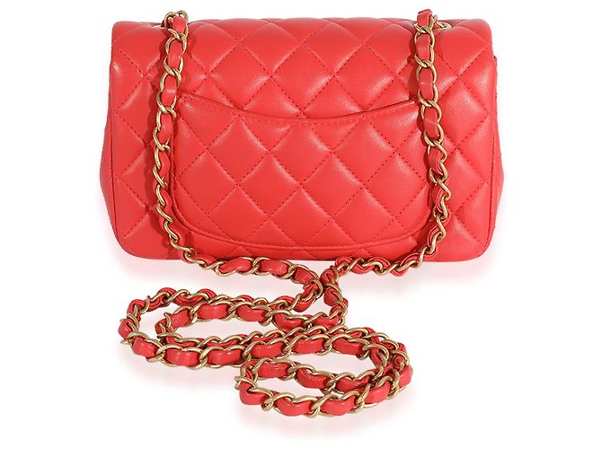 Timeless Chanel Mini Rectangular Classic Flap Bag aus gestepptem Korallen-Lammleder Pink - Ansicht 4