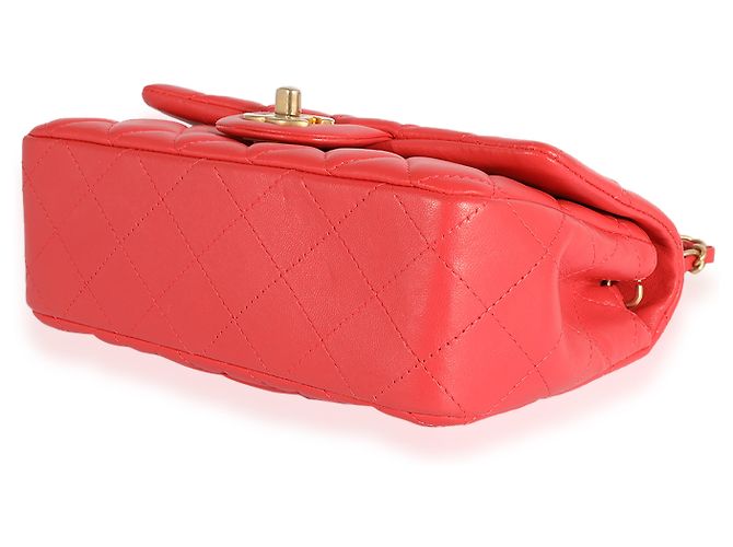 Timeless Chanel Mini Rectangular Classic Flap Bag aus gestepptem Korallen-Lammleder Pink - Ansicht 5