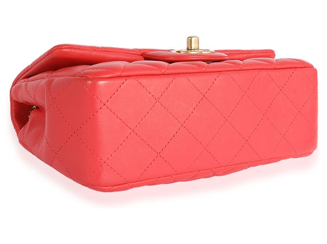 Timeless Chanel Mini Rectangular Classic Flap Bag aus gestepptem Korallen-Lammleder Pink - Ansicht 6
