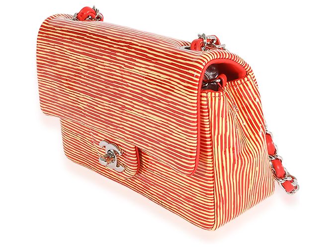 Timeless Chanel Red Striped Patent Mini Rectangular Classic Flap Bag Yellow - view 2
