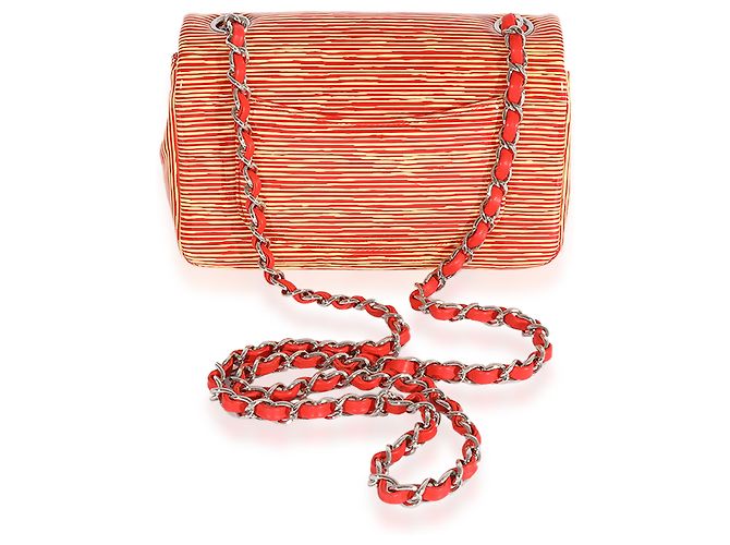 Timeless Chanel Red Striped Patent Mini Rectangular Classic Flap Bag Yellow - view 3