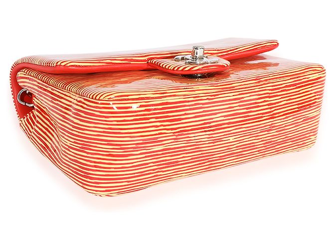 Timeless Chanel Red Striped Patent Mini Rectangular Classic Flap Bag Yellow - view 5