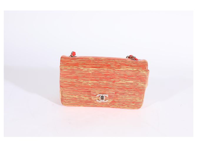 Timeless Chanel Red Striped Patent Mini Rectangular Classic Flap Bag Yellow - view 6