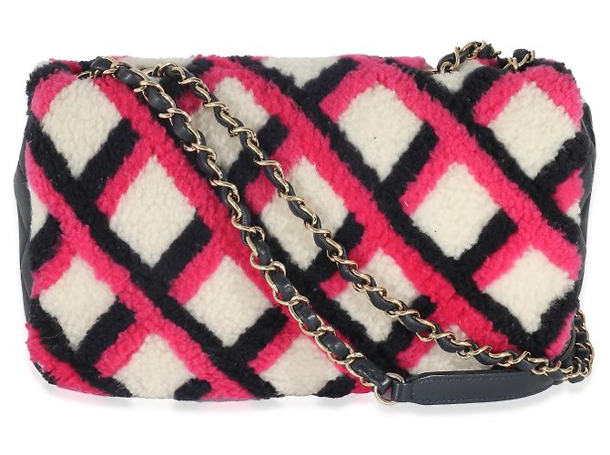 Borsa Chanel Emoticon Single Flap in agnello e shearling fucsia, blu navy e bianco Rosa Multicolore - vista 2