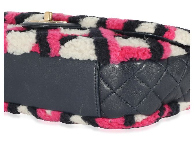 Borsa Chanel Emoticon Single Flap in agnello e shearling fucsia, blu navy e bianco Rosa Multicolore - vista 5