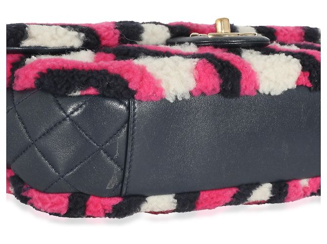 Borsa Chanel Emoticon Single Flap in agnello e shearling fucsia, blu navy e bianco Rosa Multicolore - vista 6
