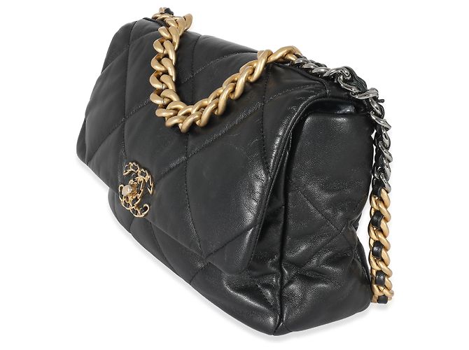 Borsa Chanel 19 Flap in agnello lucido nero grande - vista 3
